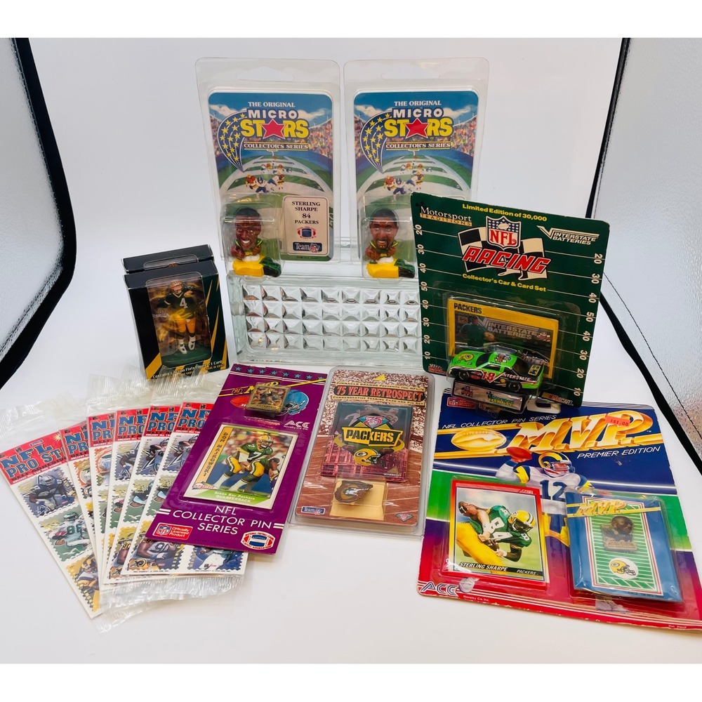 Green Bay Packers NFL Vintage Memorabilia Lot Micro Stars Pins Cards Figures NIP